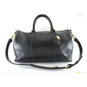 CHANEL Bicolor Boston Bag Golf Hot Spring Trip Leather Black